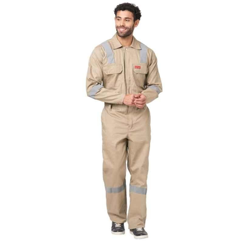 French Terrain 200 GSM 100% Cotton Beige Industrial Safety Boiler Suit with Reflective Tape, Size: 3XL (46 cm)