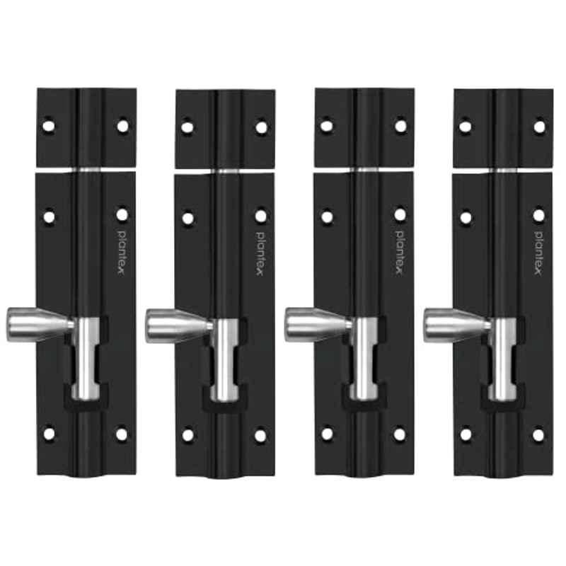 Plantex Stainless Steel 4 inch Black Tower Bolt/Door Latch/Kundi/Chitakini/Door Latch for Windows & Main Door (Pack of 4)- APS-6006-BLACK-4INCH-TOWER-BOLT-PK-4