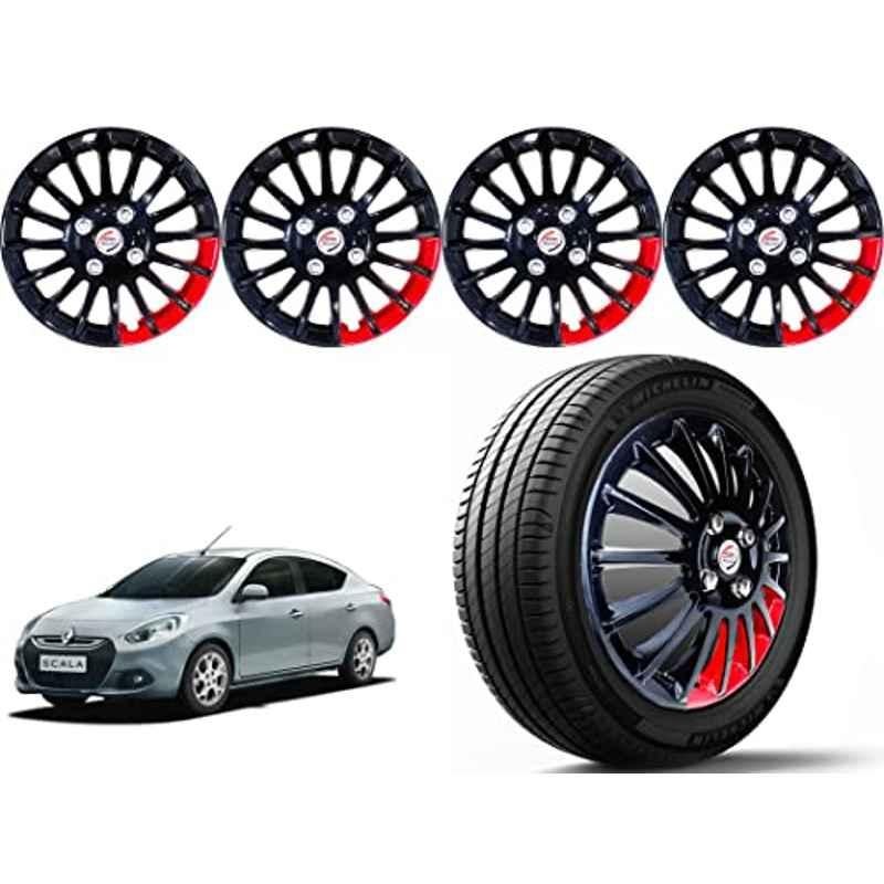 Auto Pearl 4 Pcs 14 inch Polypropylene Black & Red Press Type Car Wheel Cover Set with Retention Ring for Renault Scala RXE