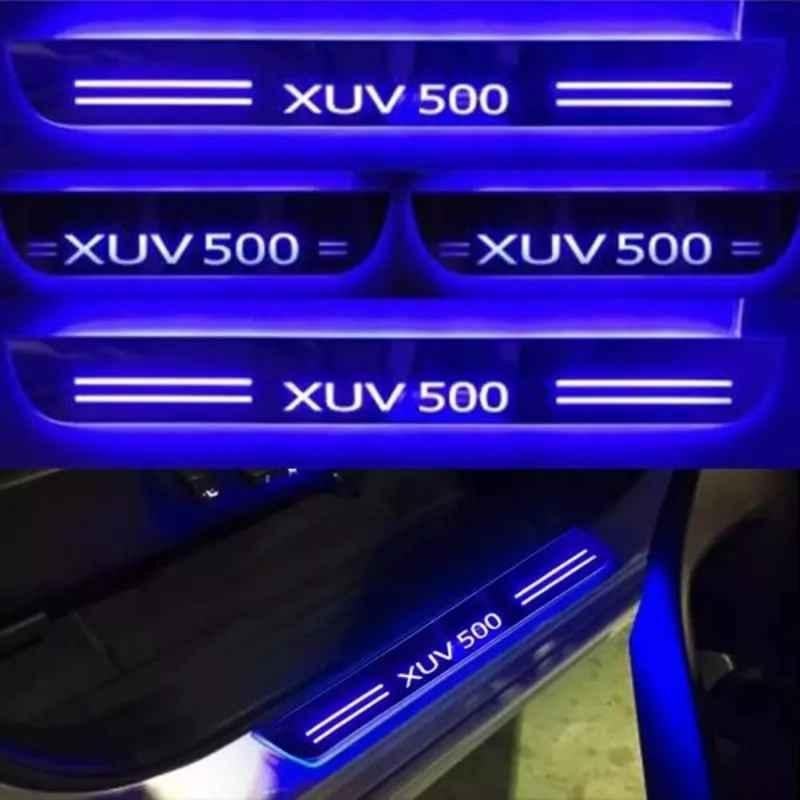 Sca Euniversal Fit Blue 4 Wheeler Mahindra xuv500 All Model Cars Led Door Sill Plate (Pack of 4)