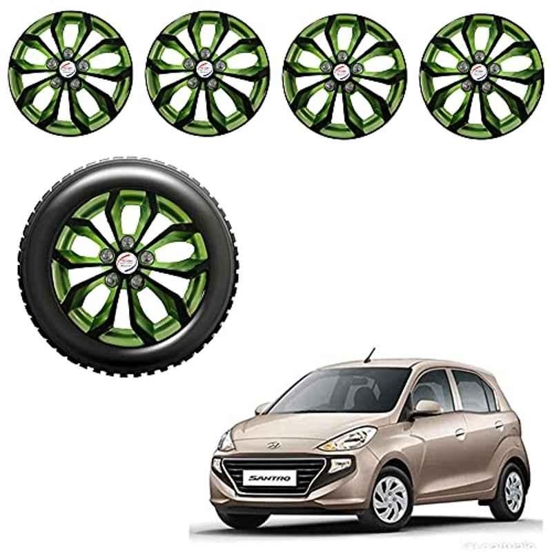 Auto Pearl 4 Pcs 13 inch Black & Green ABS Press Type Hubcap Wheel Cover Set with Retention Ring for Hyundai Santro2018DLiteEra