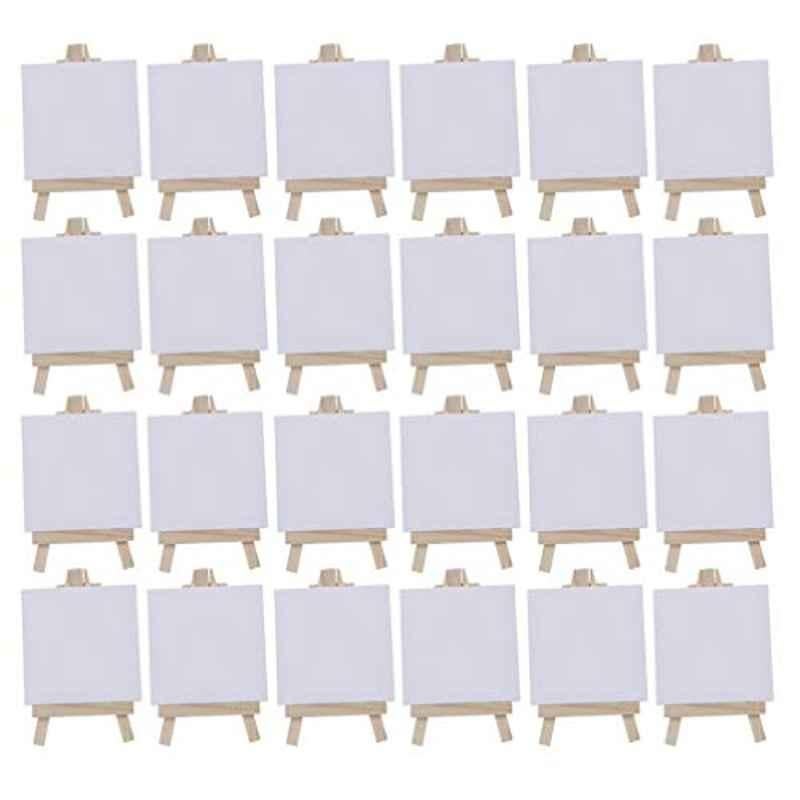 Toyvian 6 Pcs 12.5x7.5cm Cotton White Blank Stretched Mini Canvas Set with Wooden Easel