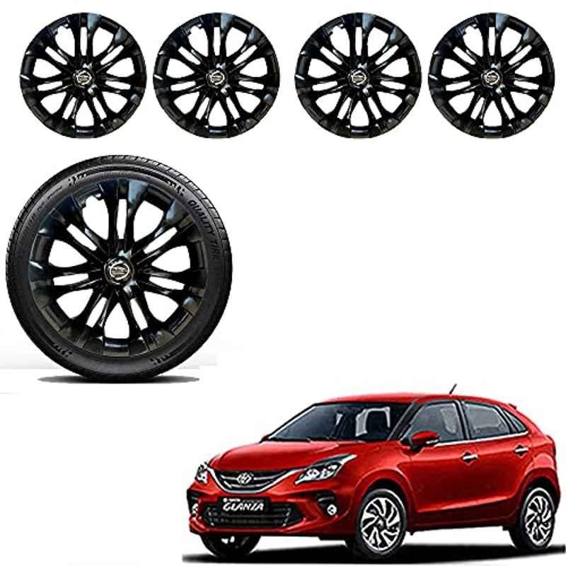 Auto Pearl 4 Pcs 15 inch ABS Black Premium Car Wheel Cover Set for Toyota Glanza, WCBLK37