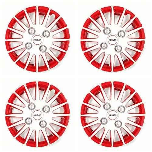 Buy Prigan 4 Pcs 13 inch Polypropylene White & Red Wheel Cover Set for