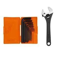 Hillgrove HGCM7M1 9 Pcs Carbon Steel Full Hex Allen Key Kit with 8 inch Adjustable Wrench Bolt Spanner Wrench Set