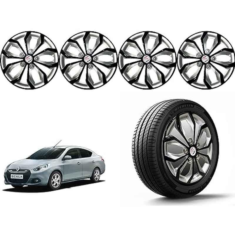 Auto Pearl 4 Pcs 14 inch Polypropylene Black & Silver Press Type Car Wheel Cover Set with Retention Ring for Renault Scala RXE, 14WC_Pearl_Rev_ScalaRXE
