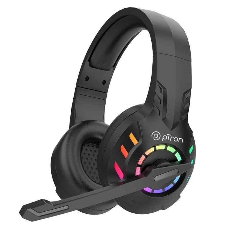 pTron Studio Pixel 40mm Black Over-Ear Wireless Gaming Headphones with 30ms Low Latency, Punchy Bass, Mic HD with ENC & Type-C Fast Charging