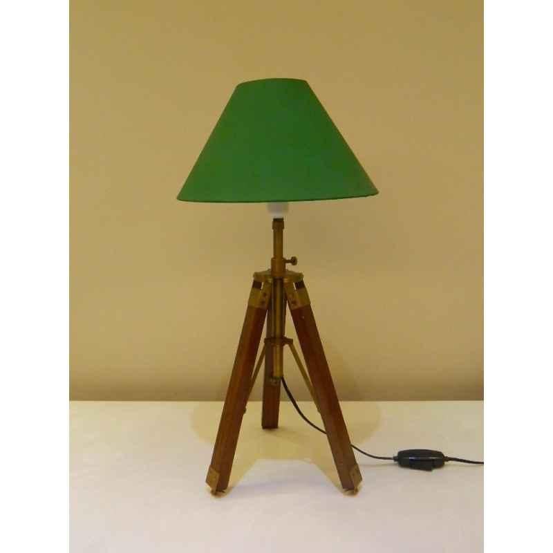 Tucasa Mango Wood Brown Tripod Table Lamp with Polycotton Green Shade, P-67