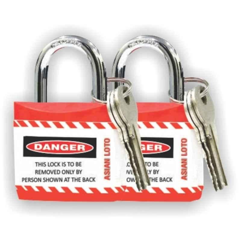 Asian Loto 2 Pcs Metal & Plastic Red Regular Shackle Jacket Padlock Set with 3 Keys, ALC-LPR