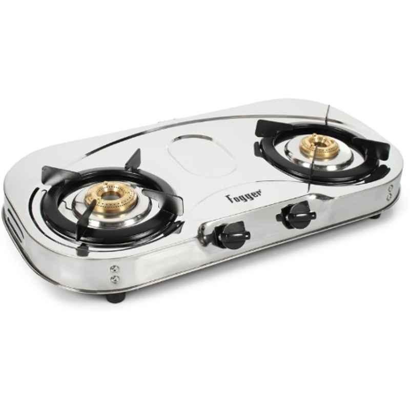 Fogger 2 Burner Stainless Steel Silver Manual Ignition Gas Stove with 2 Years Warranty