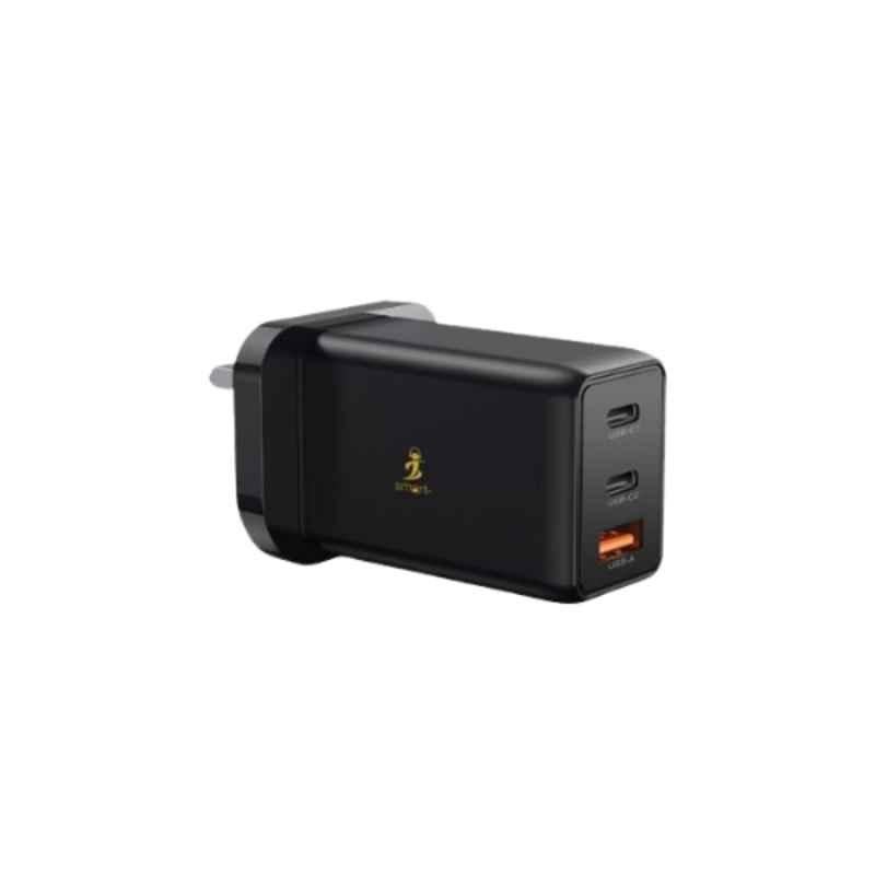 Smart Premium 65W Black 3 Port GaN Wall Charger, SACPD65