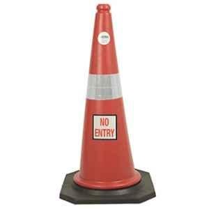Ladwa 770mm Plastic Red & Black Road Traffic Safety Cone with No Entry Sign (Pack of 2)
