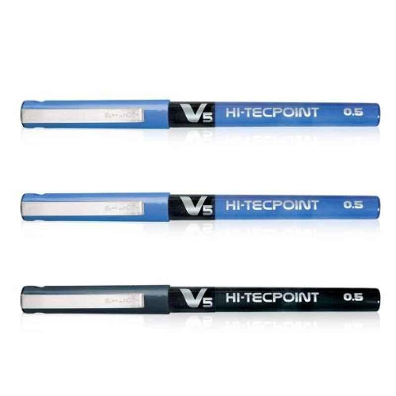 Pilot V5 Hi-Tecpoint 2 Blue & 1 Black Liquid Ink Roller Ball Pen Set