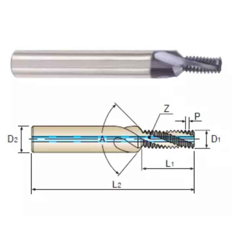 YG-1 14mm Solid Carbide Uncoated Thread Mill with Coolant Hole & Chamfer, L4171500, Overall Length: 90 mm