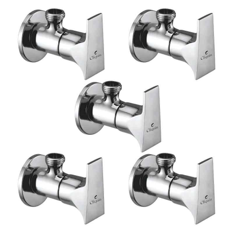 Cliquin Siya Brass Silver Chrome Finish Angle Valve with Wall Flange for Bathroom & Kitchen (Pack of 5)