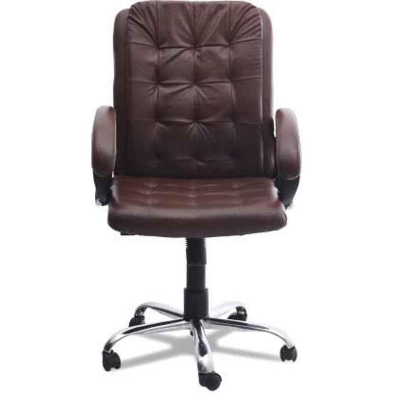 Mezonite Medium Back Cushioned Brown Leatherette Office Chair, KI 202 (Pack of 2)