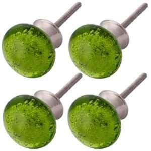 Atom 1.25 Inch Green Small Handmade Glass Bubble Cabinet Door knob (Pack of 4)