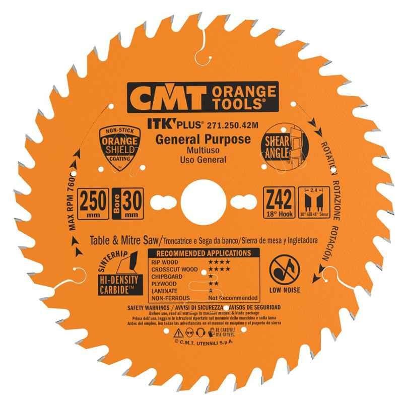 CMT ITK Plus 271.250.42M 250mm HW Orange Sheet Coating Rip & Crosscut Saw Blade