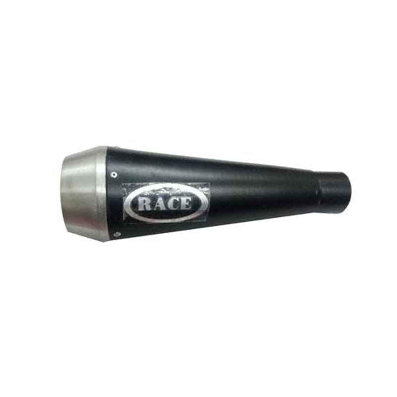 RA Accessories Race Mild Steel Black Bike Exhaust for Yamaha FZ S Ver 2.0 FI