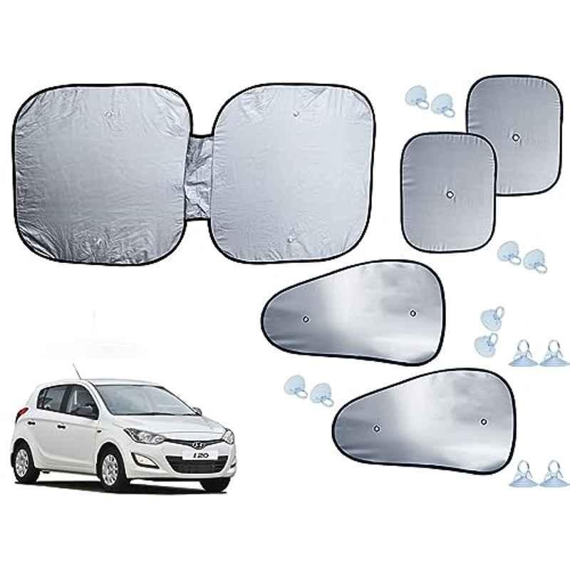 Auto Pearl 5 Pcs Polyester Black & Silver Window & Front Sun Shade Set for Hyundai i20 Type 2 2012-14