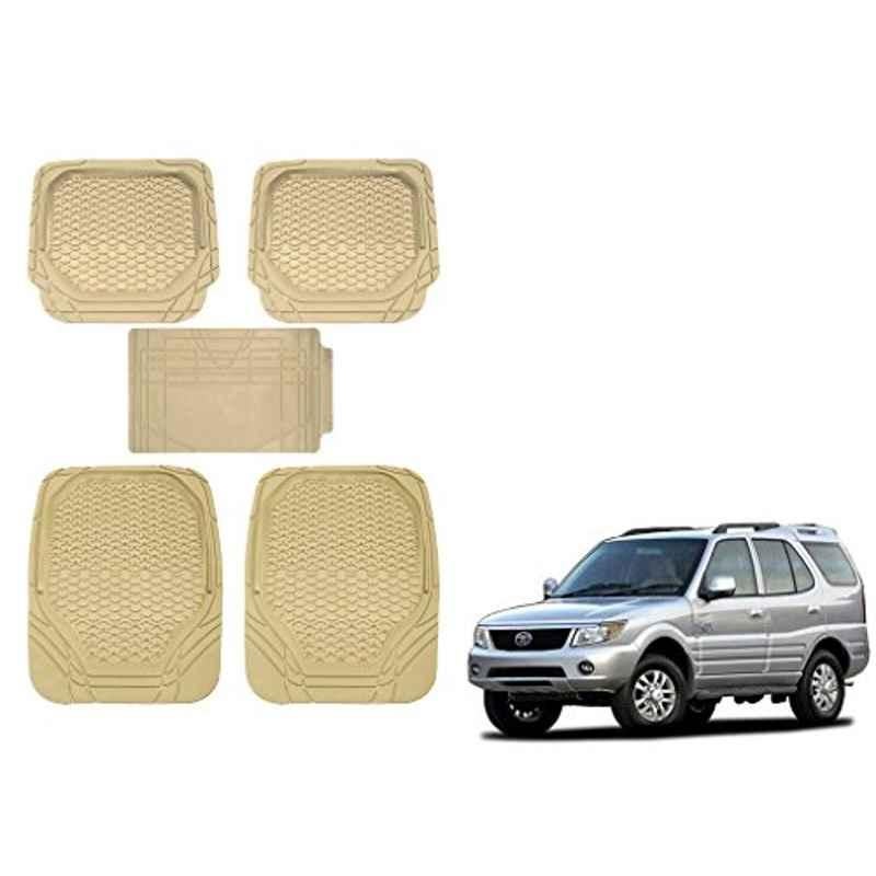 Kozdiko 5 Pcs 8855TW Beige Car Foot Mat Set for Tata Safari, koz_30773