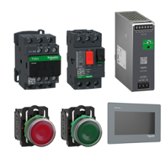 Schneider Electric GV2ME10 2.2kW Circuit Breaker Combo with Screen Touch Panel (HMIET6400), Push Button Red (XB5AW34M5), Push Button Green (XB5AW33M5) & Contactor (LC1D09M7)
