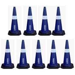 Ladwa 9 Pcs 750mm PVC Impact Resistant Blue Road Traffic Safety Cone with 9m Chain & 9 Hooks Set