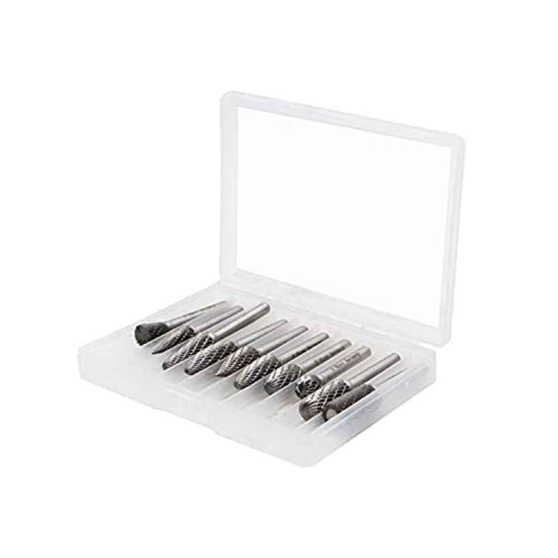 K-Mann 10Pcs 10mm Carbide Silver Double Cut Rotary Burr Set, 523KS10