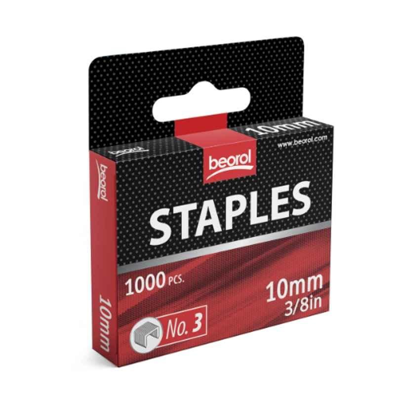 Beorol 1000Pcs 10mm Metal Silver Staples Box, MHF10