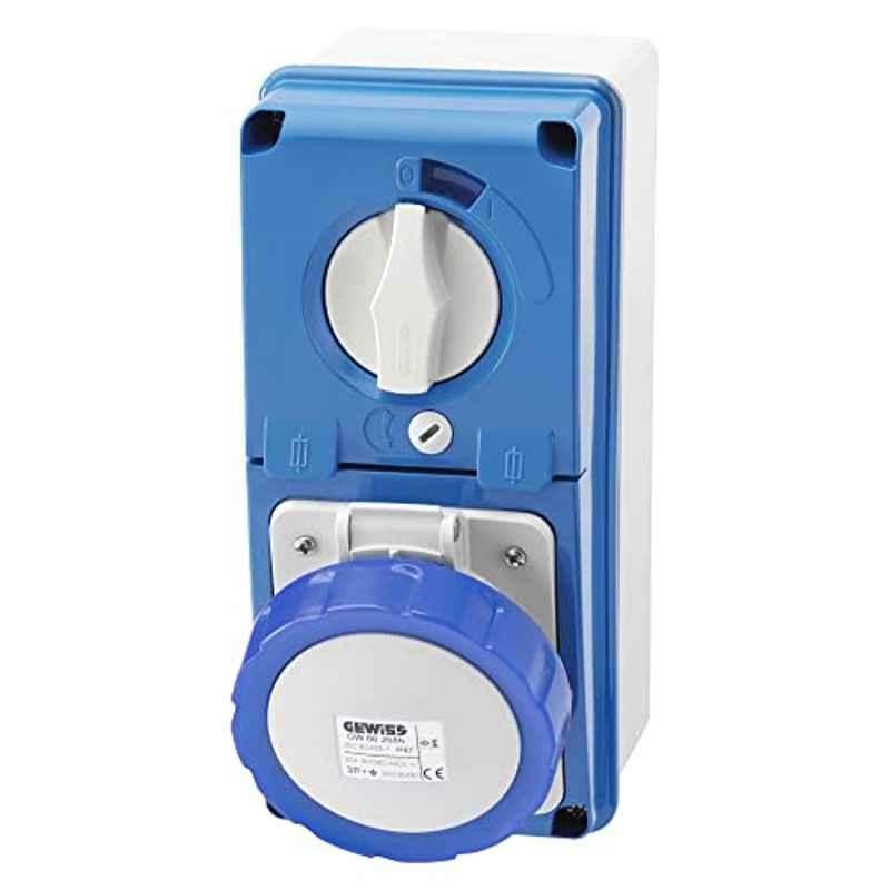 Gewiss 16A 250V 2P+E IP67 Fixed Interlocked Vertical Socket Outlet with Bottom, GW66204N
