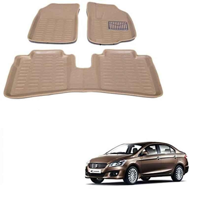 Kozdiko 3 Pcs 3D Beige Car Foot Mat Set for Maruti Suzuki Ciaz, koz_67959
