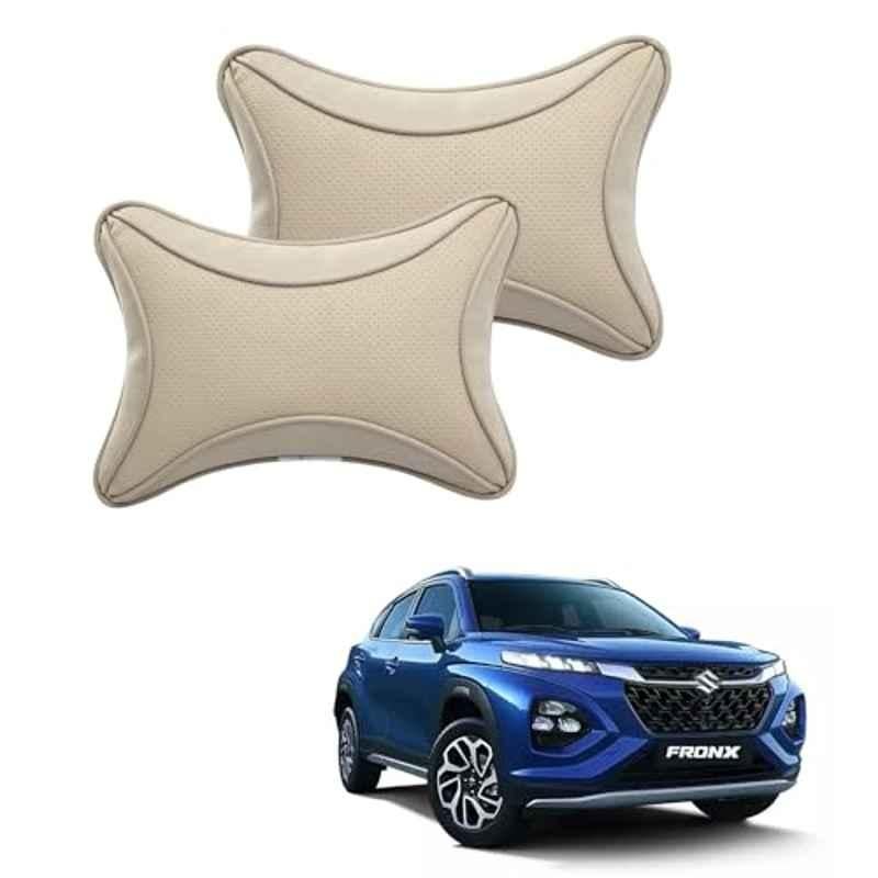 Kozdiko 2 Pcs Memory Foam & Polyester Beige Dots Car Neck Rest Pillow Set for Maruti Suzuki Fronx, XNVJVHGJFH108