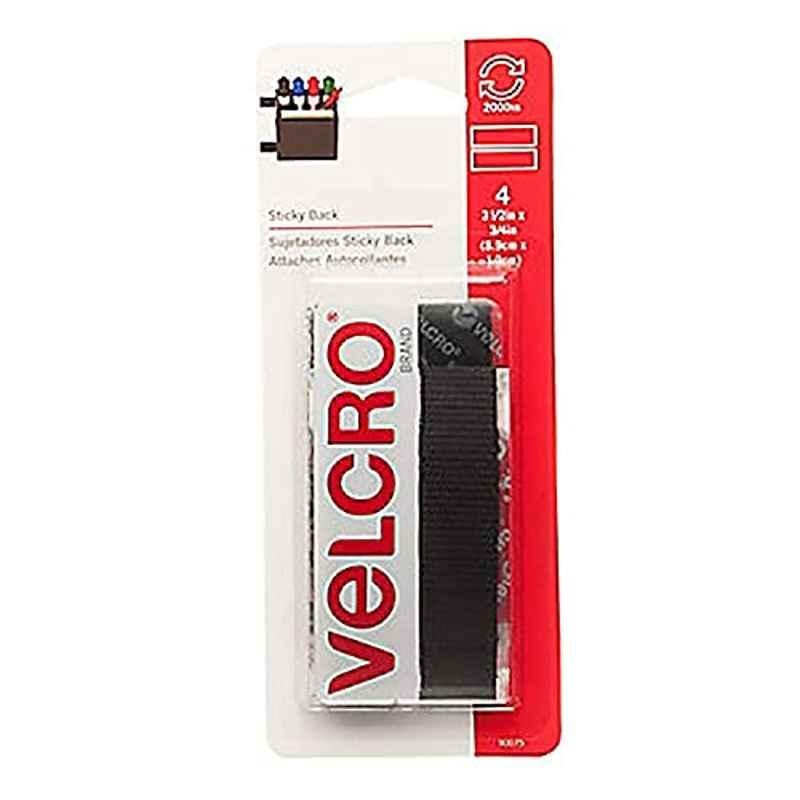Velcro 90075 3/4x3-1/2 inch Velcro Black Sticky Back Strip Fastener