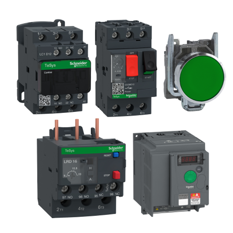Schneider Electric ATV310HU15N4E 1.5kW Speed Drive Combo with Contactor (LC1D12M7), Overload Relay (LRD16), Circuit Breaker (GV2ME10) & Push Button (XB4BA31)