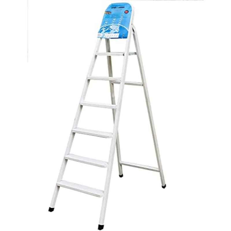 Robustline 6 Steps Steel White Ultra Stable Folding Ladder
