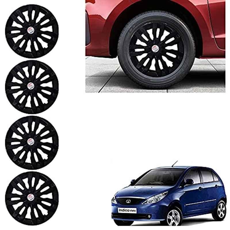Auto Pearl 4 Pcs 14 inch ABS Black Wheel Cover Set for TATA Vista