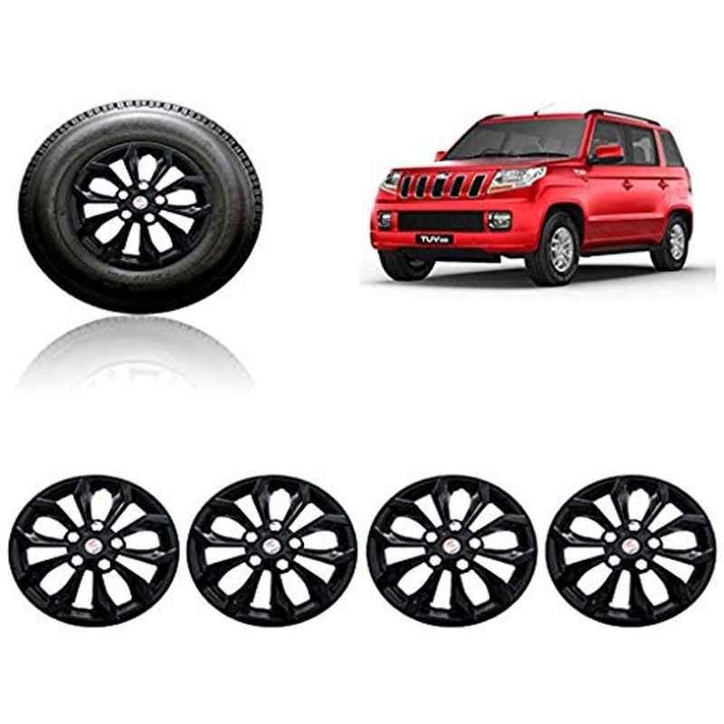 Auto Pearl 4 Pcs 15 inch ABS Black Car Wheel Cover Set for Mahindra TUV 300