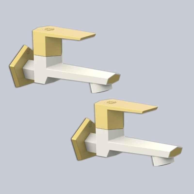 RN G20 15mm PTMT Ivory & Bright Gold Foam Flow Long Body Bib Cock with Flange (Pack of 2)