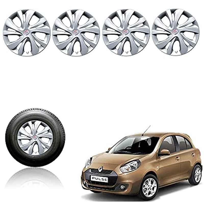 Auto Pearl 4 Pcs 14 inch Plastic Silver Press Fitting Wheel Cover Set for Renault Pulse
