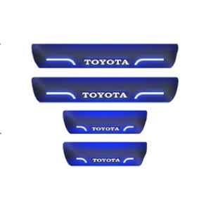 Car Accessories Hub 4 Pcs Acrylic Black Sill Scuff Plate Set with Blue LED for Toyota All Model