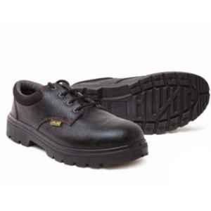 Jama Phoenix Genuine Leather Single Density PU Low Ankle Barton Print Black Safety Shoes, JS-073, Size: 6