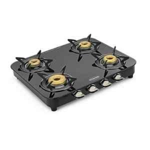 Padmini 4 Burner Stainless Steel Black Manual Ignition Glass Top Gas Stove, 4BR CS-4 GT Lotus
