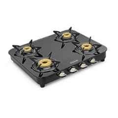 Padmini 4 Burner Stainless Steel Black Manual Ignition Glass Top Gas Stove, 4BR CS-4 GT Lotus