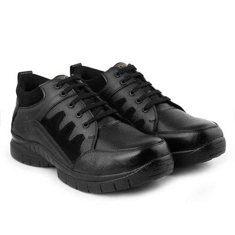 Enrich Field SGS1138BK Leather Steel Toe Black Work Safety Shoes, Size: 7