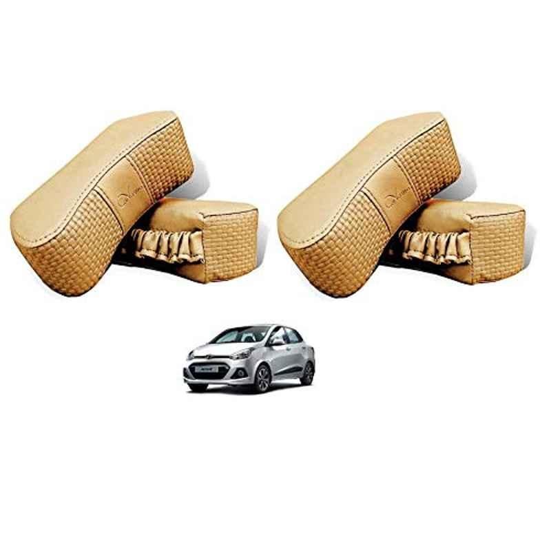 Kozdiko 4 Pcs CV Designer Beige Leatherite Neck Rest Car Cushion Pillow Set for Hyundai Xcent