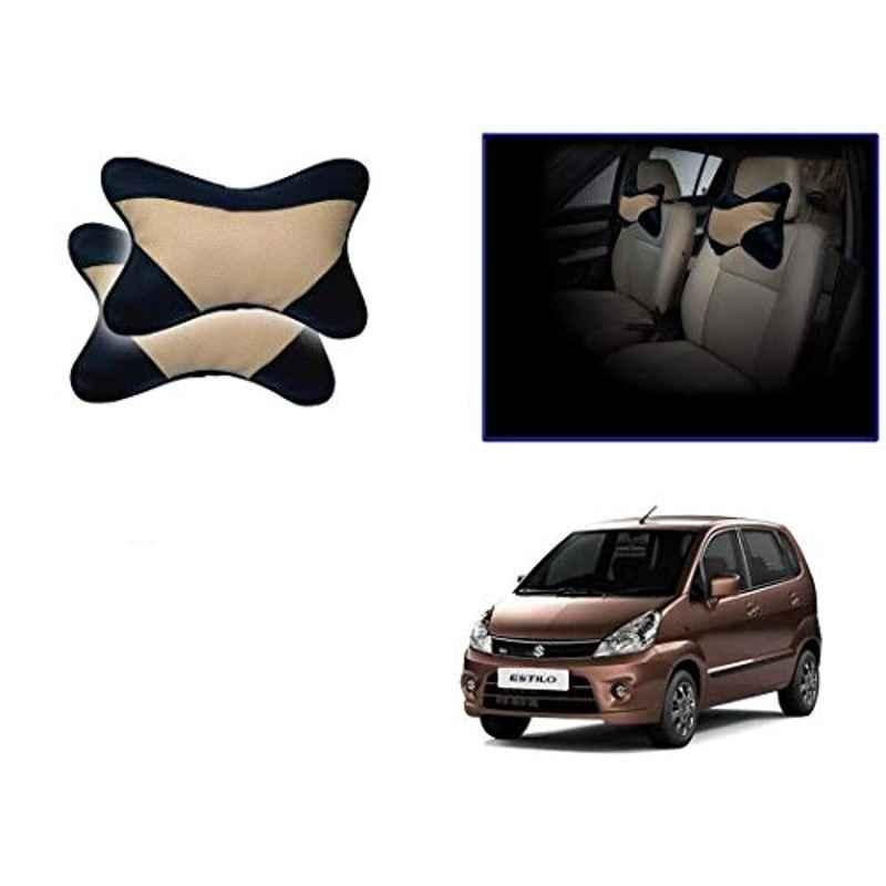 Kozdiko 2 Pcs Memory Foam Beige & Black Car Neck Rest Cushion Pillow Set for Maruti Suzuki Zen Estilo
