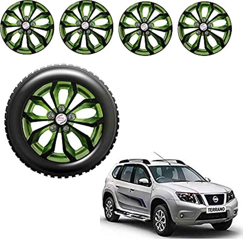 Auto Pearl 4 Pcs 15 inch ABS Black & Green Car Wheel Cover Set for Nissan Terrano