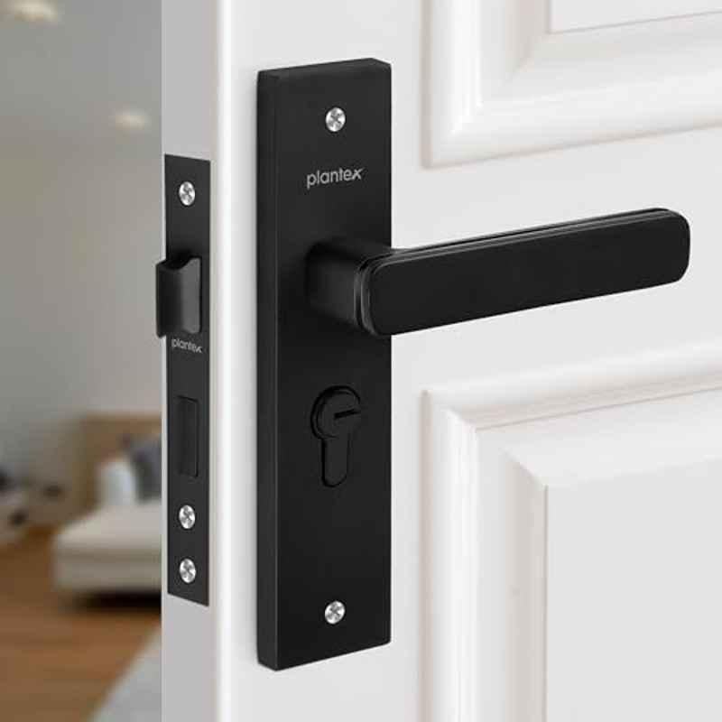 Plantex Heavy-Duty Door Lock Main Door Locks Handle Set/Mortise Lock with 3 Keys, Brass Lockbody & Cylinder 8125 Z Black & DC Black