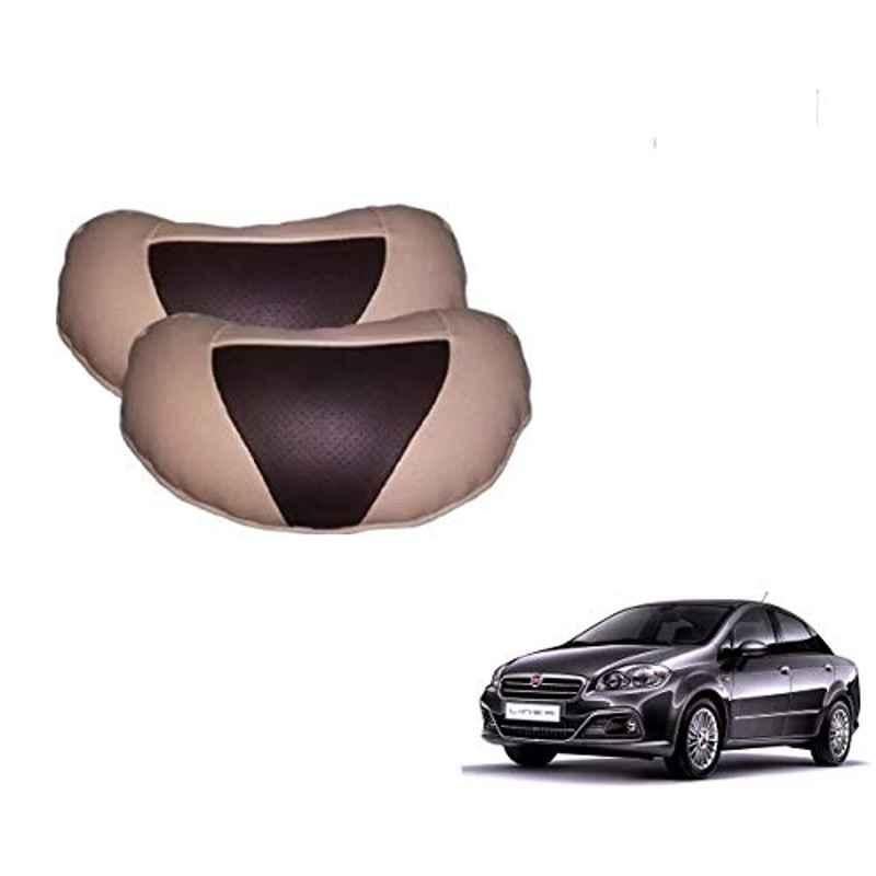 Kozdiko 2 Pcs Beige & Brown Car Neck Rest Cushion Pillow Set for Fiat Linea