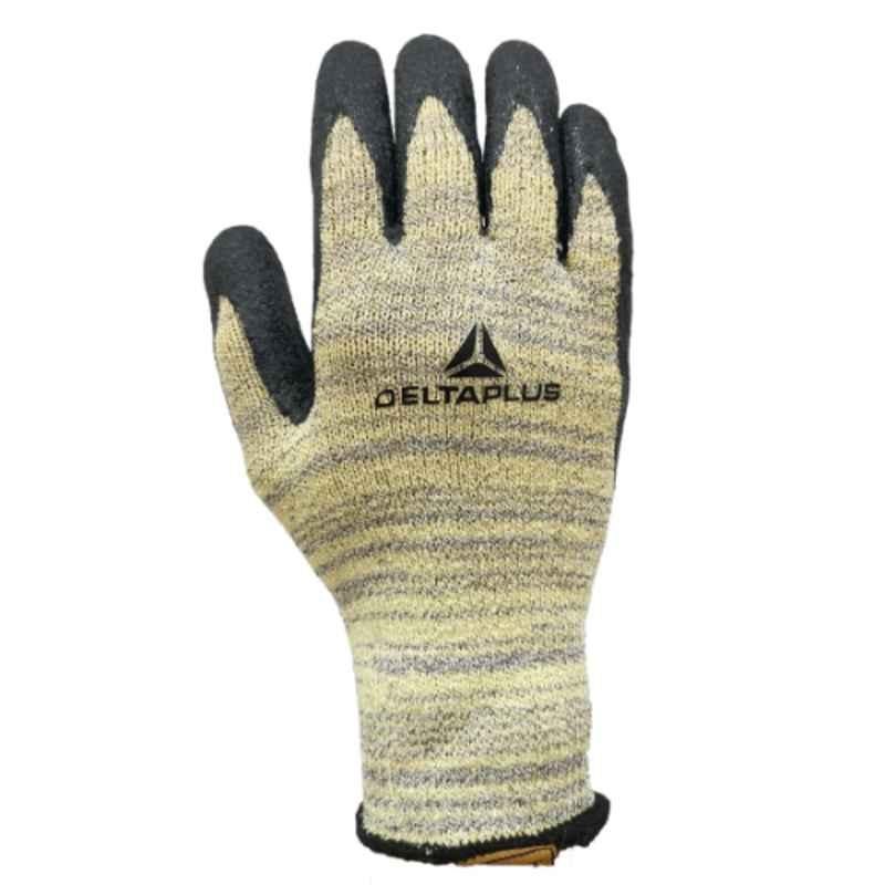 Deltaplus VECUT 52 Heartnut Fibre Latex Coated Yellow & Black Safety Gloves, Size: 8